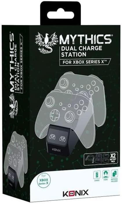 Konix Mythics Double Station de Charge pour manettes Xbox Series X|S - 2 Piles Rechargeables Haute capacité incluses - Noi