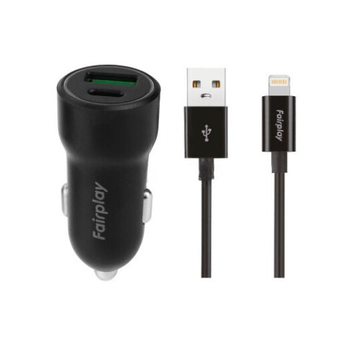 FAIRPLAY Pack Chargeur Voiture 20W + Câble Lightning