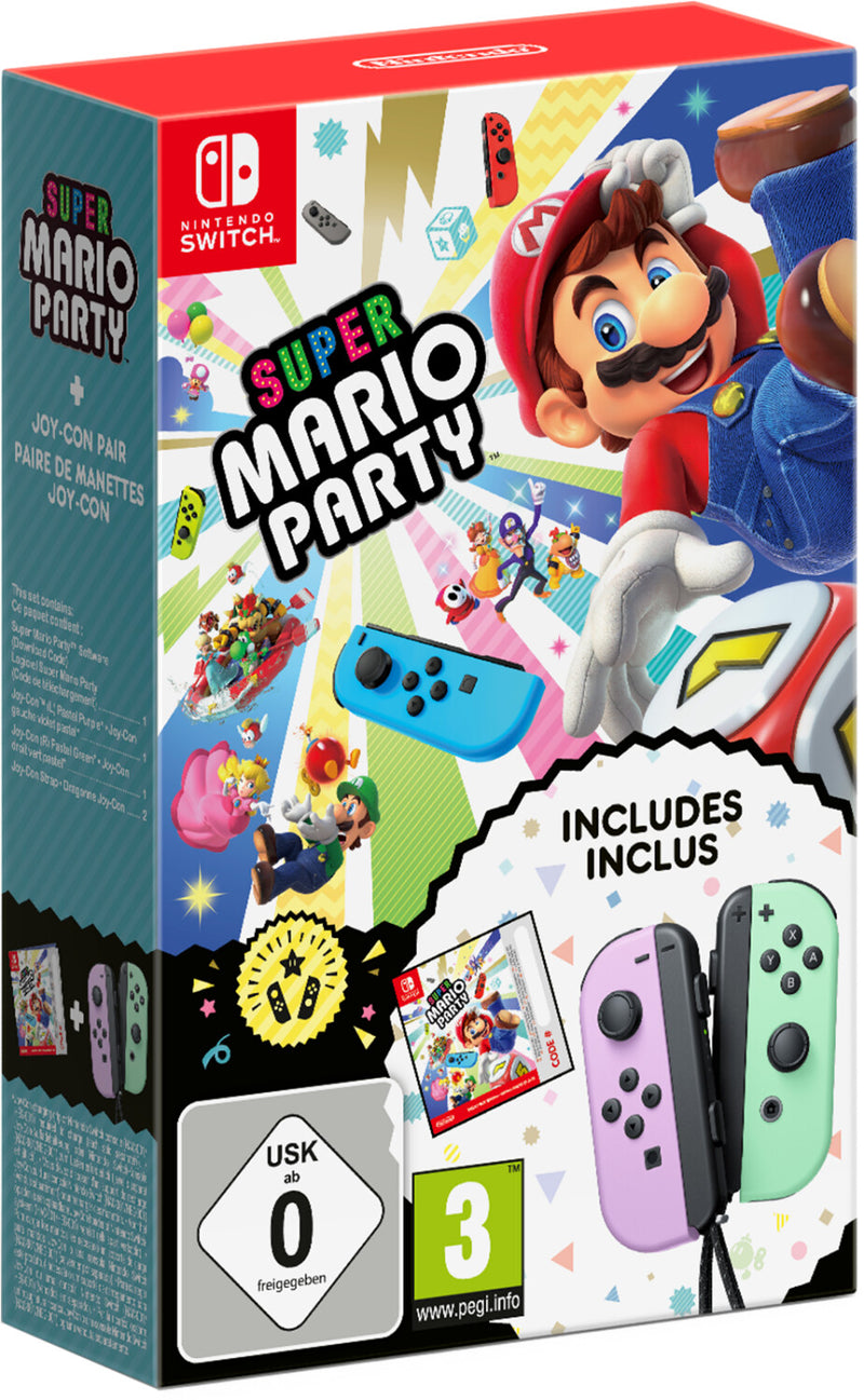 Pack Super Mario Party + paire de manettes Joy-Con gauche violet pastel et droite vert